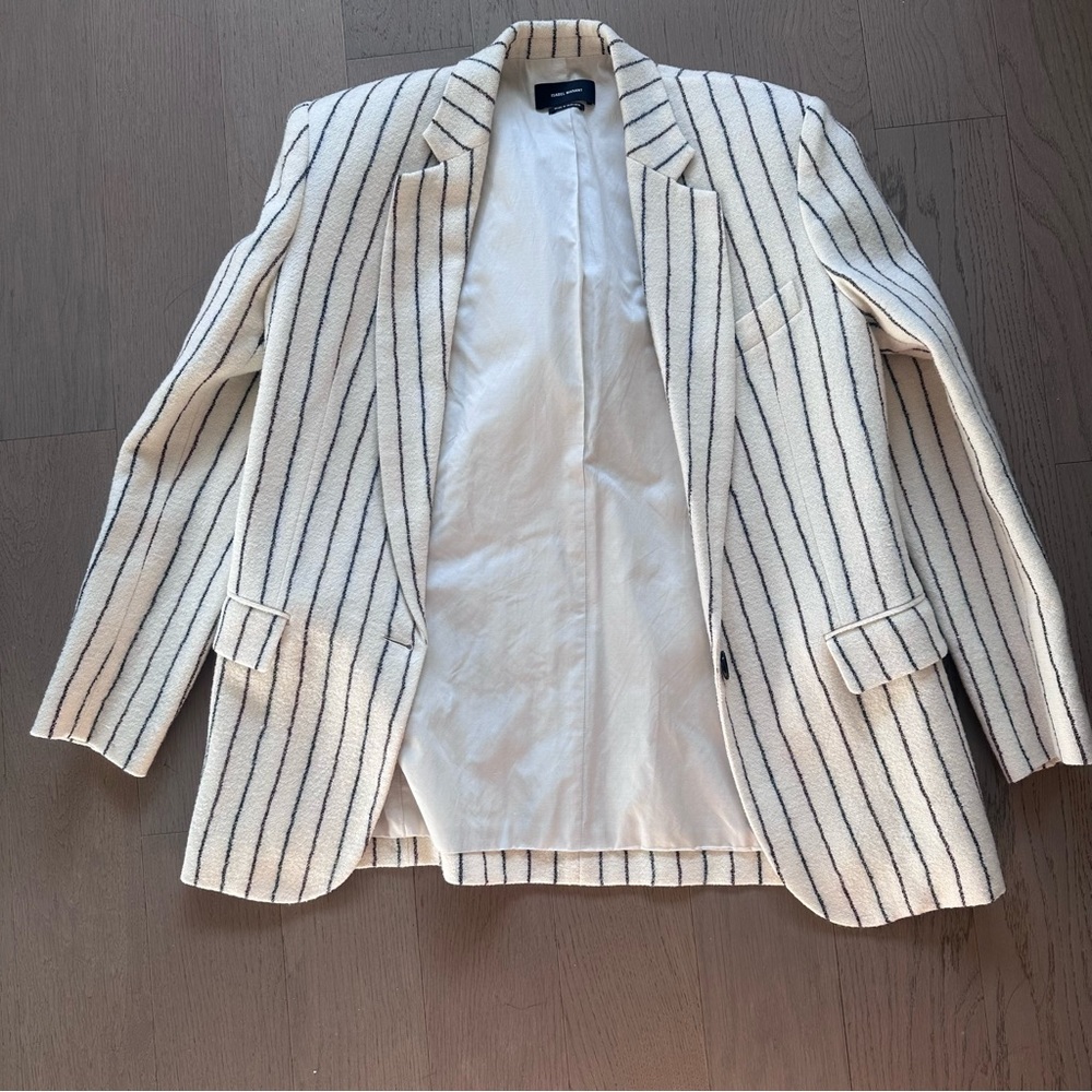 Isabel Marant Elder Boyfriend Blazer in Cream Pinstripe Oversized Wool